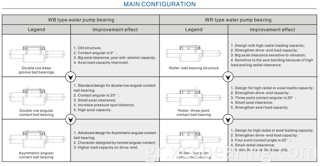Water pump bearings main fonfiguration